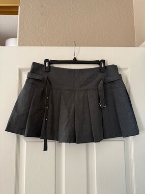 Zara Grey Belted Pleated Mini Skirt